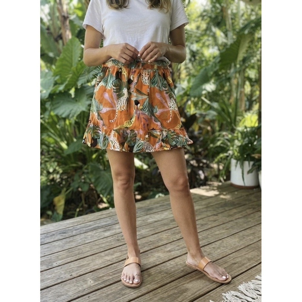 Christian Siriano Women's Skirt Tropical Jungle Theme 100% Cotton Medium Pockets